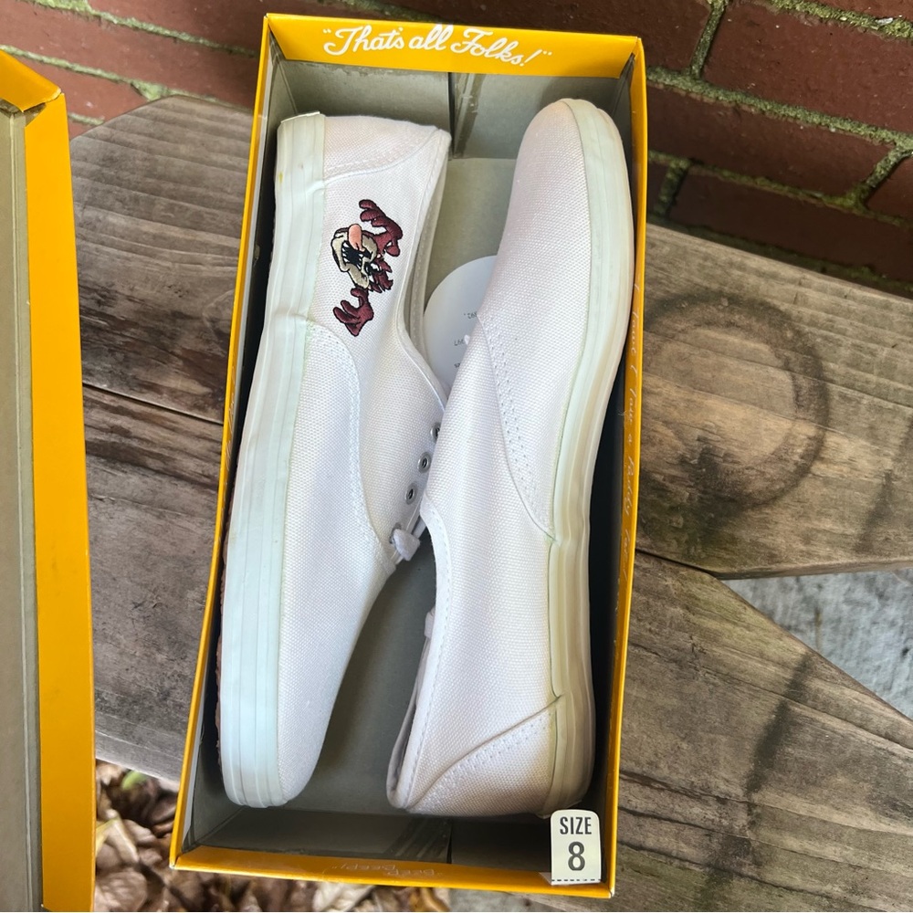 Vintage 1997 Looney Tunes Canvas Sneakers - White with Tasmanian Devil - Size 8 - Picture 9 of 12